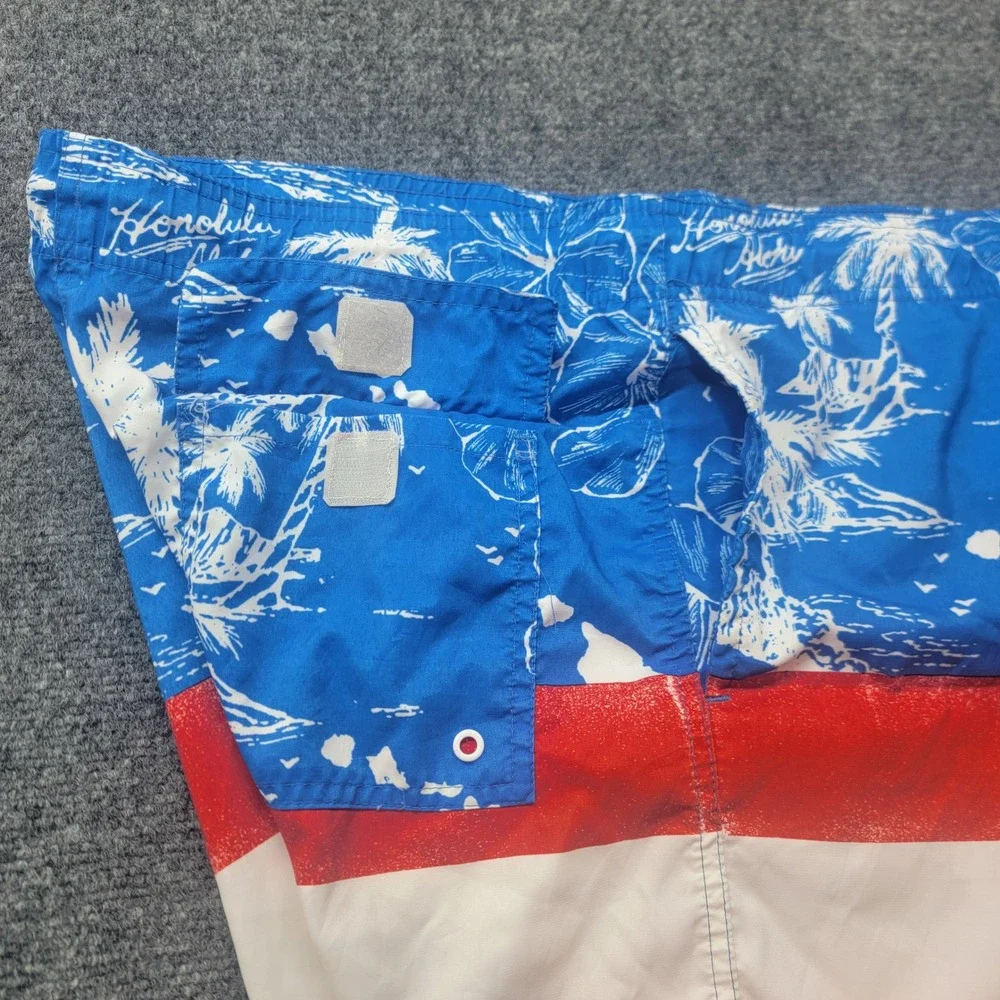 Arizona Jean Co Mens Medium Swim Trunks American Flag Honolulu Aloha Blue Red